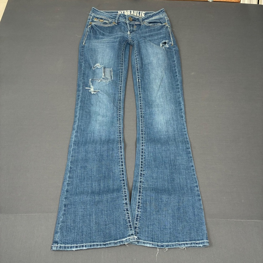 Y2K Hydraulic Lola Ultra Low Rise Distressed Flare Jeans Womens Size 5/6 (26x31)